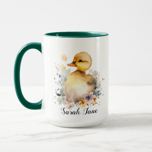 Niedliche Aquarellblütenduckling und BabyElefant Tasse (Links)
