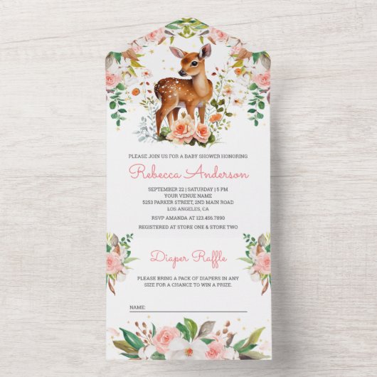 Niedliche Aquarellblütendusche All In One Einladung (Innen Boden)