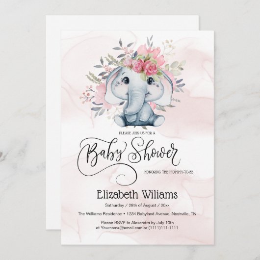 Niedliche Aquarellblütendusche Einladung (Vorne/Hinten)