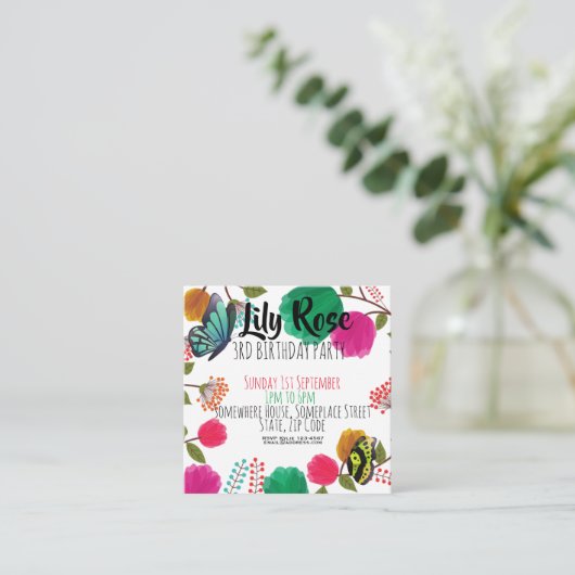 Niedliche Aquarellblütenschmetterlinge zum Geburts Begleitkarte (Stehend Vorderseite)