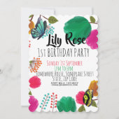 Niedliche Aquarellblütenschmetterlinge zum Geburts Einladung (Vorderseite)