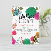 Niedliche Aquarellblütenschmetterlinge zum Geburts Einladung (Stehend Vorderseite)