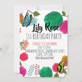 Niedliche Aquarellblütenschmetterlinge zum Geburts Einladung