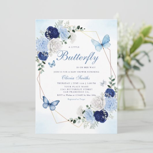 Niedliche Aquarellblütenschmetterlingswaage Girl B Einladung (Stehend Vorderseite)