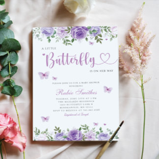 Niedliche Aquarellblütenschmetterlingswaage Girl B Einladung
