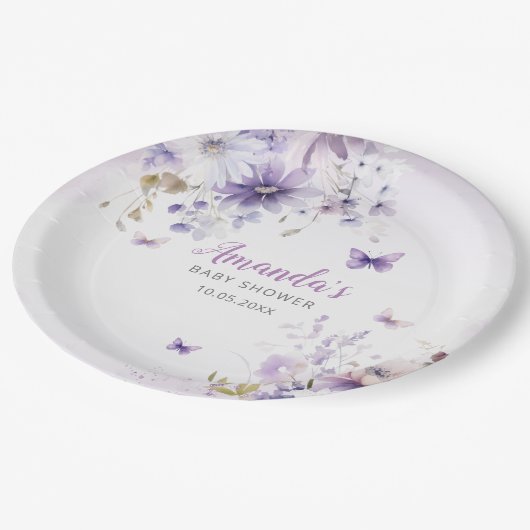 Niedliche Aquarellblütenschmetterlingswaage Girl B Pappteller (Schrägansicht)