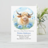 Niedliche Aquarellbrasse Höher Kuh Bliss Boy Baby  Einladung (Stehend Vorderseite)