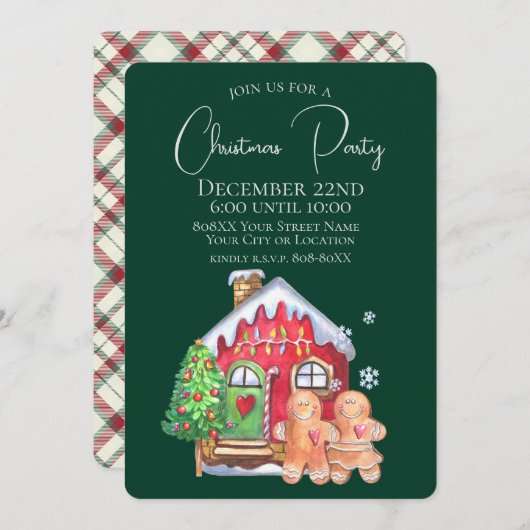 Niedliche Aquarellbrötchen Menschen auf Grün Einladung (Vorne/Hinten)