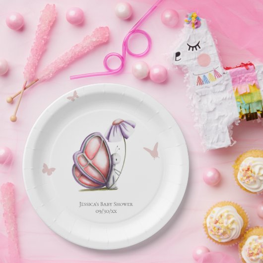 Niedliche Aquarellbutterfly Babydusche Pappteller (Party)