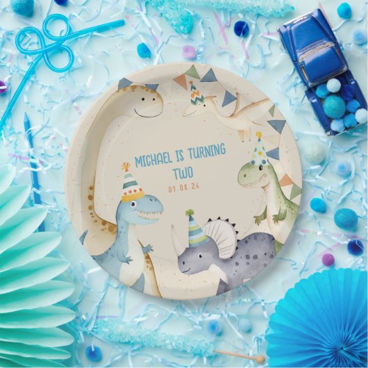 Niedliche Aquarelldinosaurier, Beige Dinomit Party Pappteller (Party)