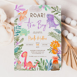 Niedliche Aquarelldinosaurier Grüne Kinderdusche Einladung