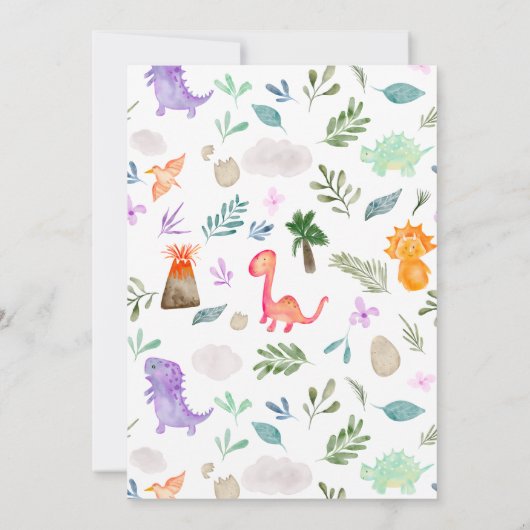 Niedliche Aquarelldinosaurier Grünpflanzen 1. Einladung (Rückseite)