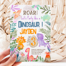 Niedliche Aquarelldinosaurier Grünpflanzen Kinderg Einladung