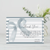 Niedliche Aquarelldusche Blue Bow Baby Dusche Dankeskarte (Stehend Vorderseite)