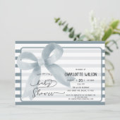 Niedliche Aquarelldusche Blue Bow Baby Dusche Einladung (Stehend Vorderseite)