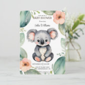 Niedliche Aquarelldusche Koala Babydusche Einladung (Stehend Vorderseite)