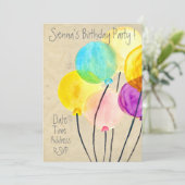 Niedliche Aquarelle bunt Geburtstagsparty Einladung (Stehend Vorderseite)