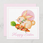Niedliche Aquarellenkarte Bunny Pink Happy Osterca (Vorne/Hinten)
