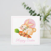 Niedliche Aquarellenkarte Bunny Pink Happy Osterca (Stehend Vorderseite)