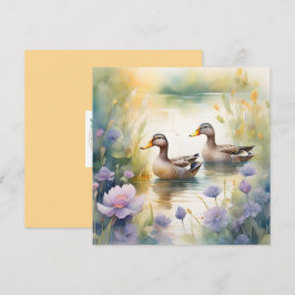 Niedliche Aquarellente N Wildblumen Blank Feiertagskarte