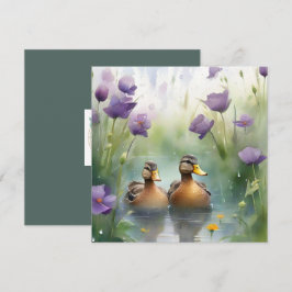 Niedliche Aquarellente N Wildblumen Blank Karte