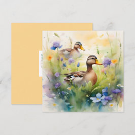 Niedliche Aquarellente N Wildblumen Blank Karte