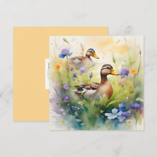 Niedliche Aquarellente N Wildblumen Blank Karte