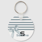 Niedliche Aquarellfarbe Blue Bow Stripes Schlüsse Schlüsselanhänger (Rückseite)
