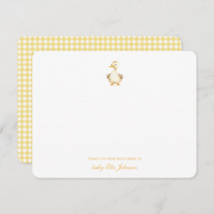 Niedliche Aquarellfarbe Duck Yellow Gingham Baby V Dankeskarte