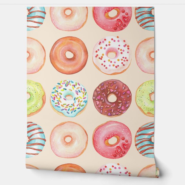Niedliche Aquarellfarbe Farbige Glasierte Donuts K Tapete (Abrollen)