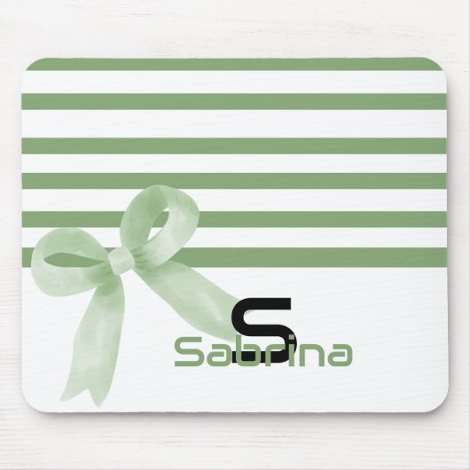 Niedliche Aquarellfarbe Grüne Bow Streifen Mousepa Mousepad (Vorne)