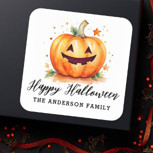 Niedliche Aquarellfarbe Jack-o-Laterne Happy Hallo Quadratischer Aufkleber