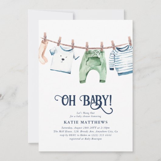 Niedliche Aquarellfarbe Lass uns Junge aushängen O Einladung (Vorderseite)