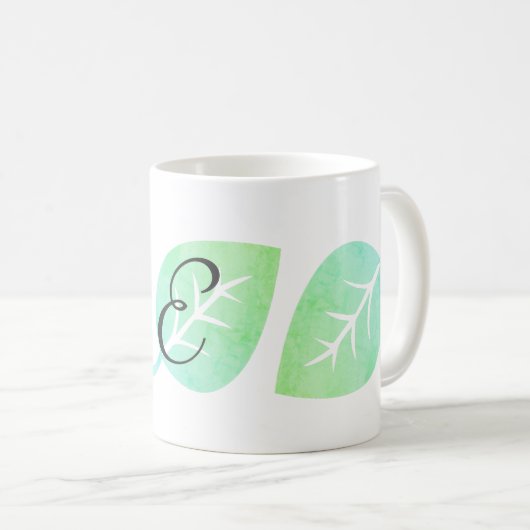 Niedliche Aquarellfarbe Leaf Abstrakte Mit Monogra Kaffeetasse (VorderseiteRechts)