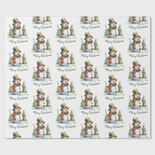 Niedliche Aquarellfarbe Moderner Roter Schneemann Geschenkpapier (Flach)