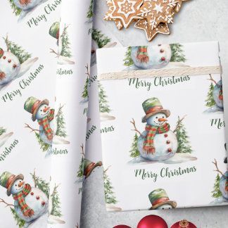 Niedliche Aquarellfarbe Moderner Roter Schneemann Geschenkpapier