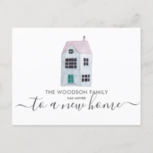 Niedliche Aquarellfarbe Neue Zuhause-Änderung Ankündigungspostkarte