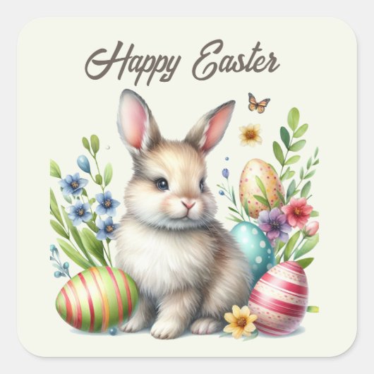 Niedliche Aquarellfarbe Osterhase hinzufügen Quadratischer Aufkleber (Vorderseite)