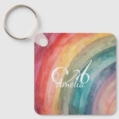 Niedliche Aquarellfarbe Personalisiert Regenbogen Schlüsselanhänger (Vorderseite)