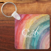 Niedliche Aquarellfarbe Personalisiert Regenbogen Schlüsselanhänger (Vorderseite)