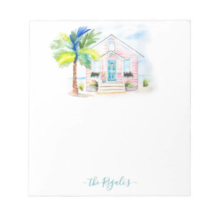 Niedliche Aquarellfarbe Pink Beach House Note Pads Notizblock