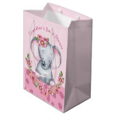 Niedliche Aquarellfarbe Rosa Blütenlephant Babydus Mittlere Geschenktüte (Rückseite Schrägansicht)