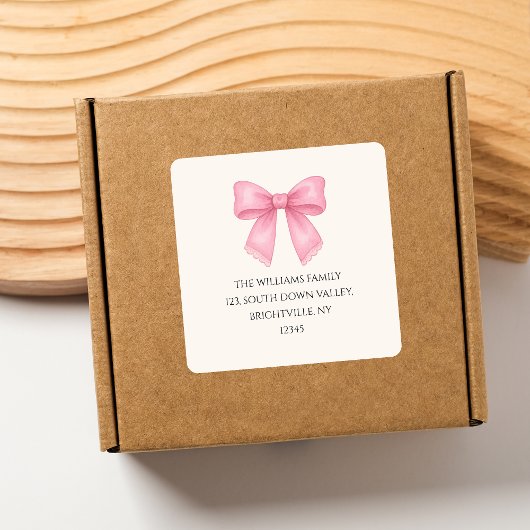 Niedliche Aquarellfarbe Rosa Bow Coquette Rücksend Quadratischer Aufkleber