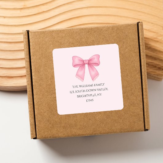 Niedliche Aquarellfarbe Rosa Bow Coquette Rücksend Quadratischer Aufkleber