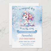 Niedliche Aquarellfarbe Rose Gold und Blau Einhorn Einladung (Vorne/Hinten)