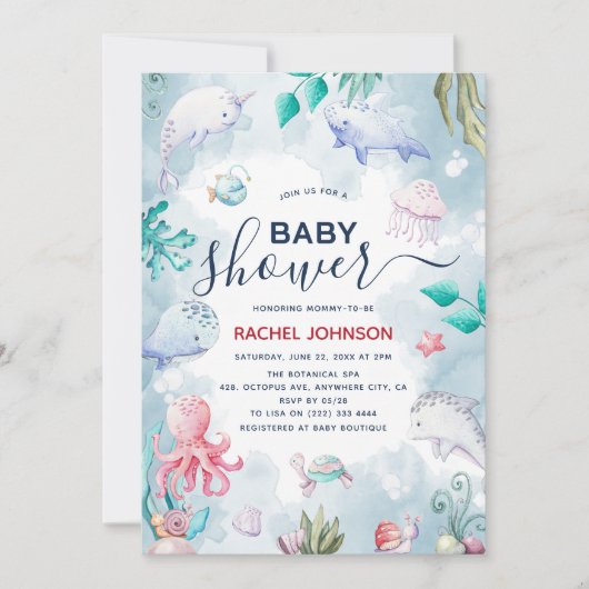 Niedliche Aquarellfarbe unter der Meerwasserdusche Einladung (Vorderseite)