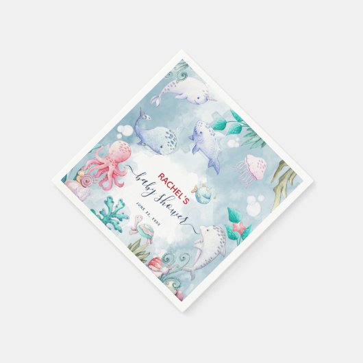 Niedliche Aquarellfarbe unter der Meerwasserdusche Serviette (Ecke)