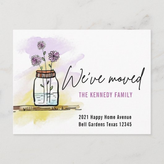  Niedliche Aquarellfarben-Blume Wir haben neue Adr Ankündigungspostkarte (Vorderseite)