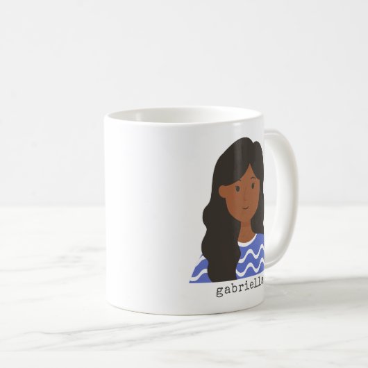 Niedliche Aquarellfarben Cartoon Frauenportrait Kaffeetasse (VorderseiteRechts)