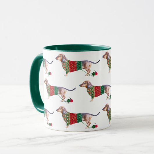 Niedliche Aquarellfarben-Dackel im Weihnachtsjumpe Tasse (Vorderseite Links)